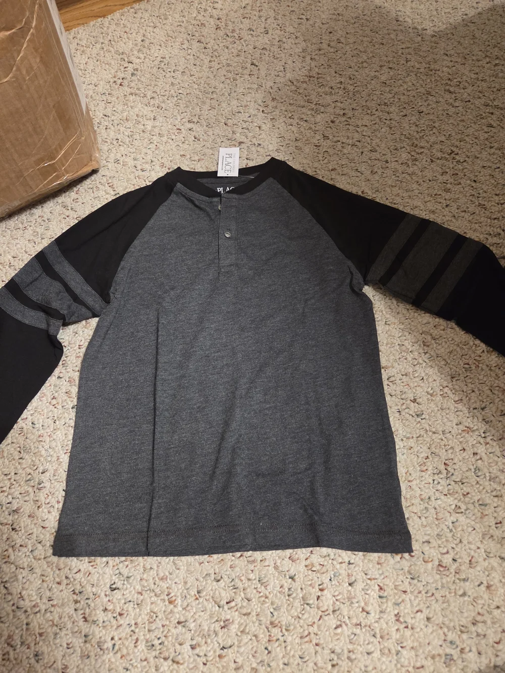 The Children's Place Charcoal Gray and Black Raglan Henley Long Sleeve Tee